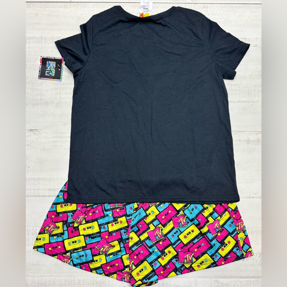 Intimo MTV Womens' Music Television Neon Cassette Tape Sleep Pajama Set Short - Picture 7 of 11